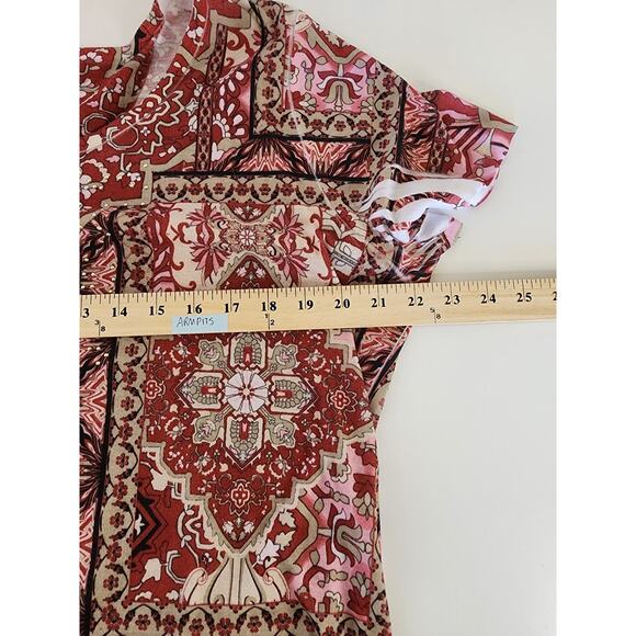 WORLD UNITY Red Pink White Beaded Boho Hippie Short Sleeve Top SZ 2X - Picture 7 of 8